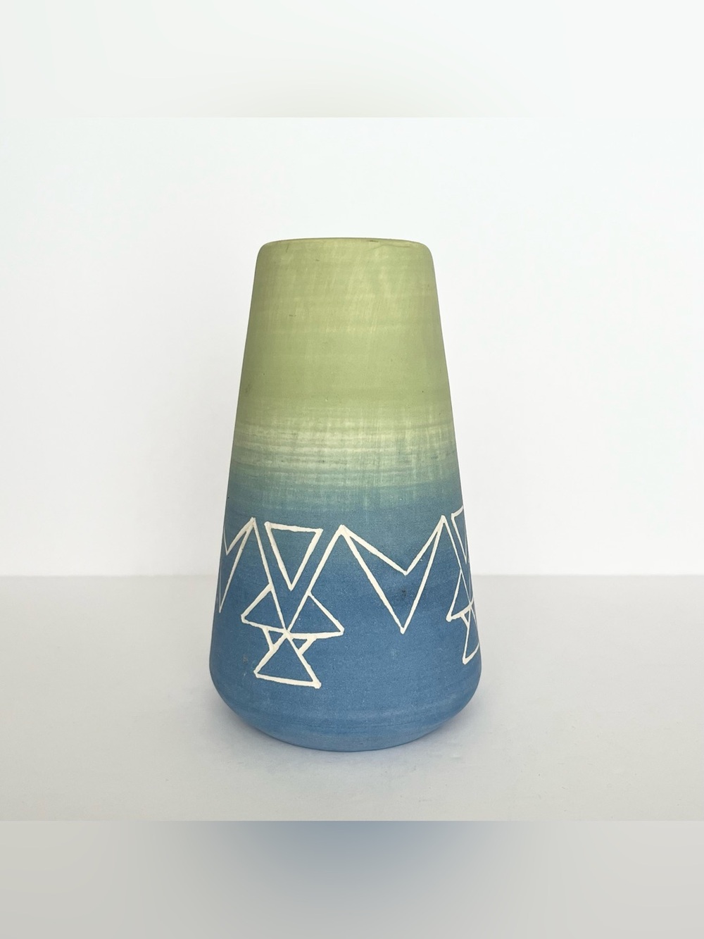 Vintage Handmade by Sioux Indians Pottery Vase Blue Green Ceramic Geometric 6"